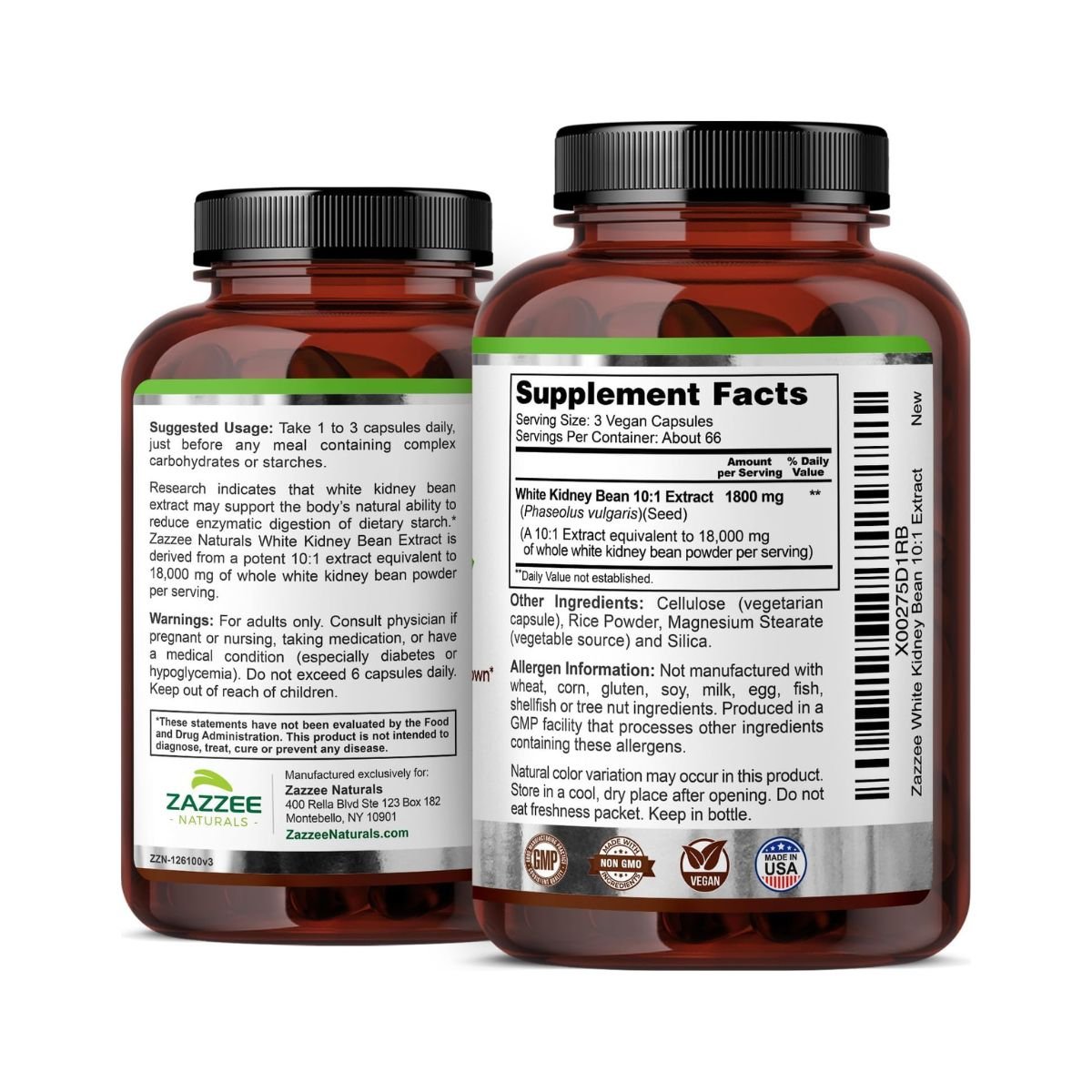 Zazzee White Kidney Bean 1800 Mg 200 Cápsulas - Hi Vitamins