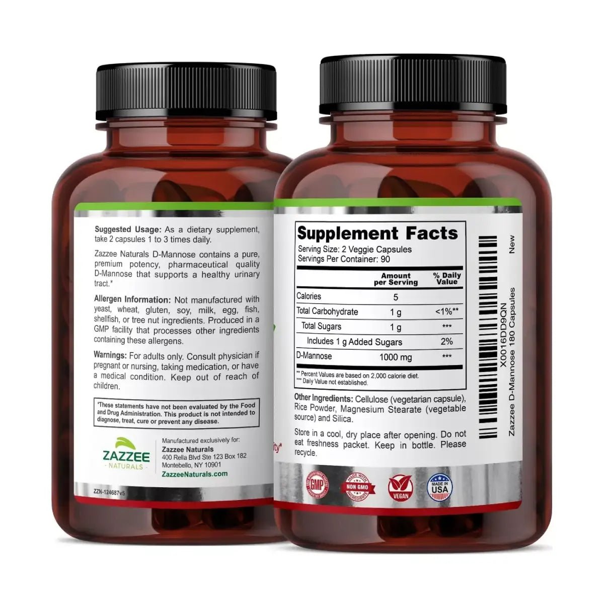 Zazzee Naturals D - Mannose 1000 Mg 180 Cápsulas - Hi Vitamins