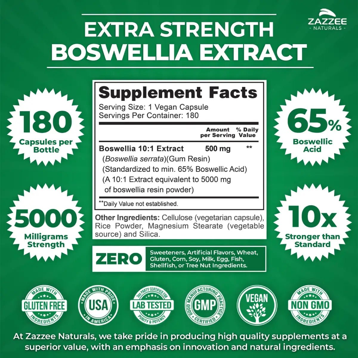 Zazzee Naturals Extra Strength Boswellia 5000 Mg 180 Cápsulas - Hi Vitamins