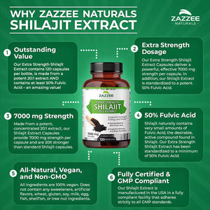 ZAZZEE NATURALS SHILAJIT 7000 MG 120 CAPSULES