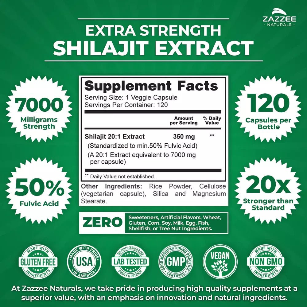 Zazzee Naturals Shilajit 7000 Mg 120 Cápsulas - Hi Vitamins