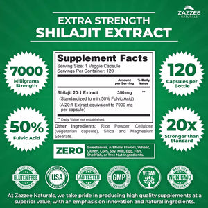 ZAZZEE NATURALS SHILAJIT 7000 MG 120 CAPSULES