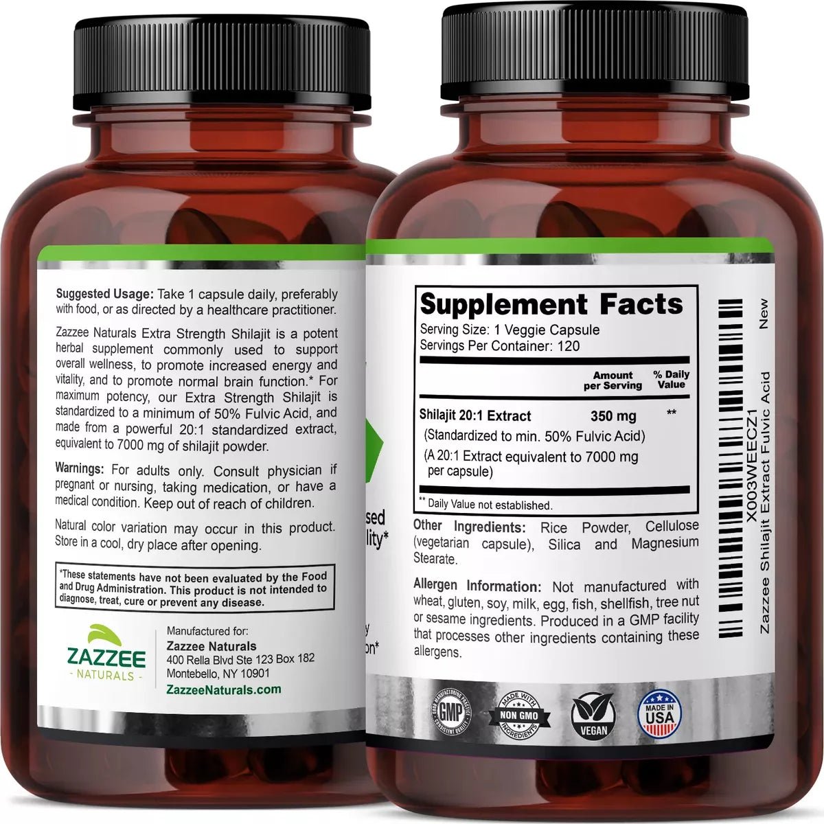 Zazzee Naturals Shilajit 7000 Mg 120 Cápsulas - Hi Vitamins