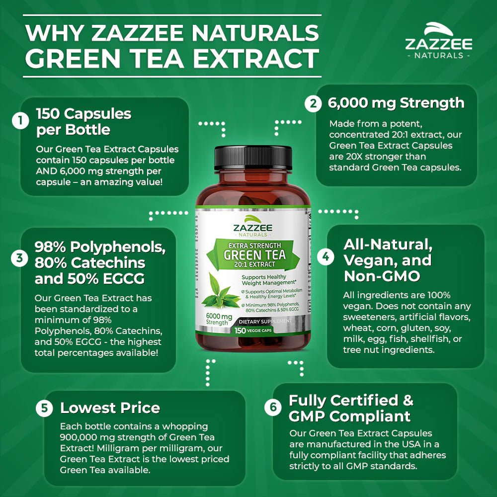 Zazzee Naturals Té Verde 6000 Mg 150 Cápsulas - Hi Vitamins