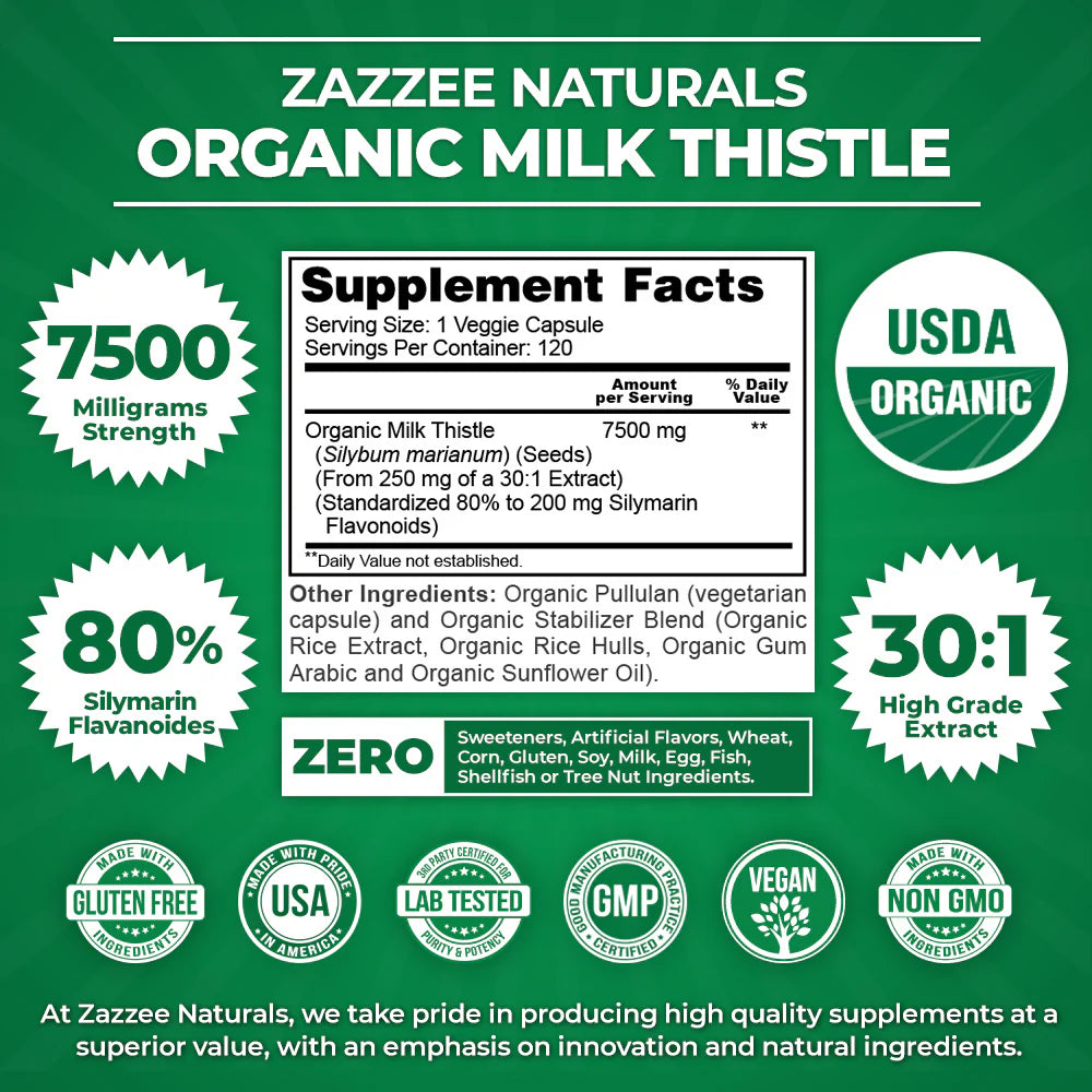 Zazzee Naturals Milk Thistle 120 Capsules