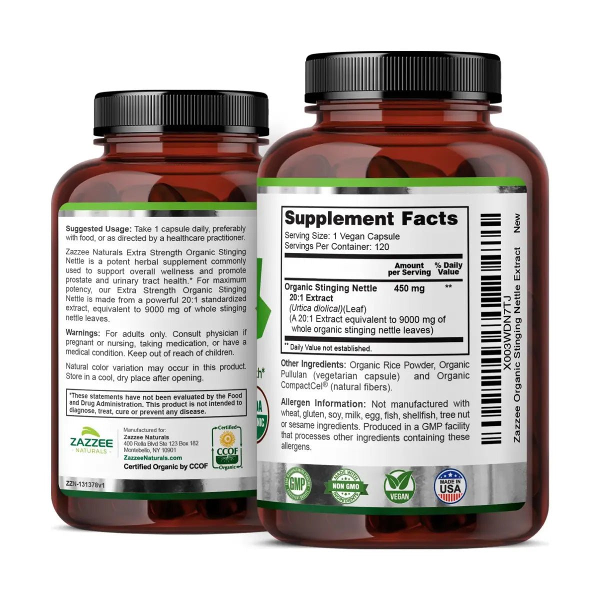 Zazzee Ortiga (Stinging Nettle) 9000 mg 120 Cápsulas - Hi Vitamins