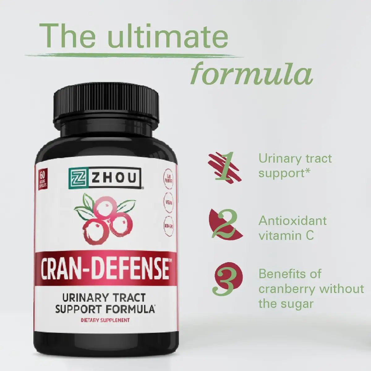 Zhou Cran - Defense Fórmula de Triple Acción para el Tracto Urinario 60 cápsulas - Hi Vitamins