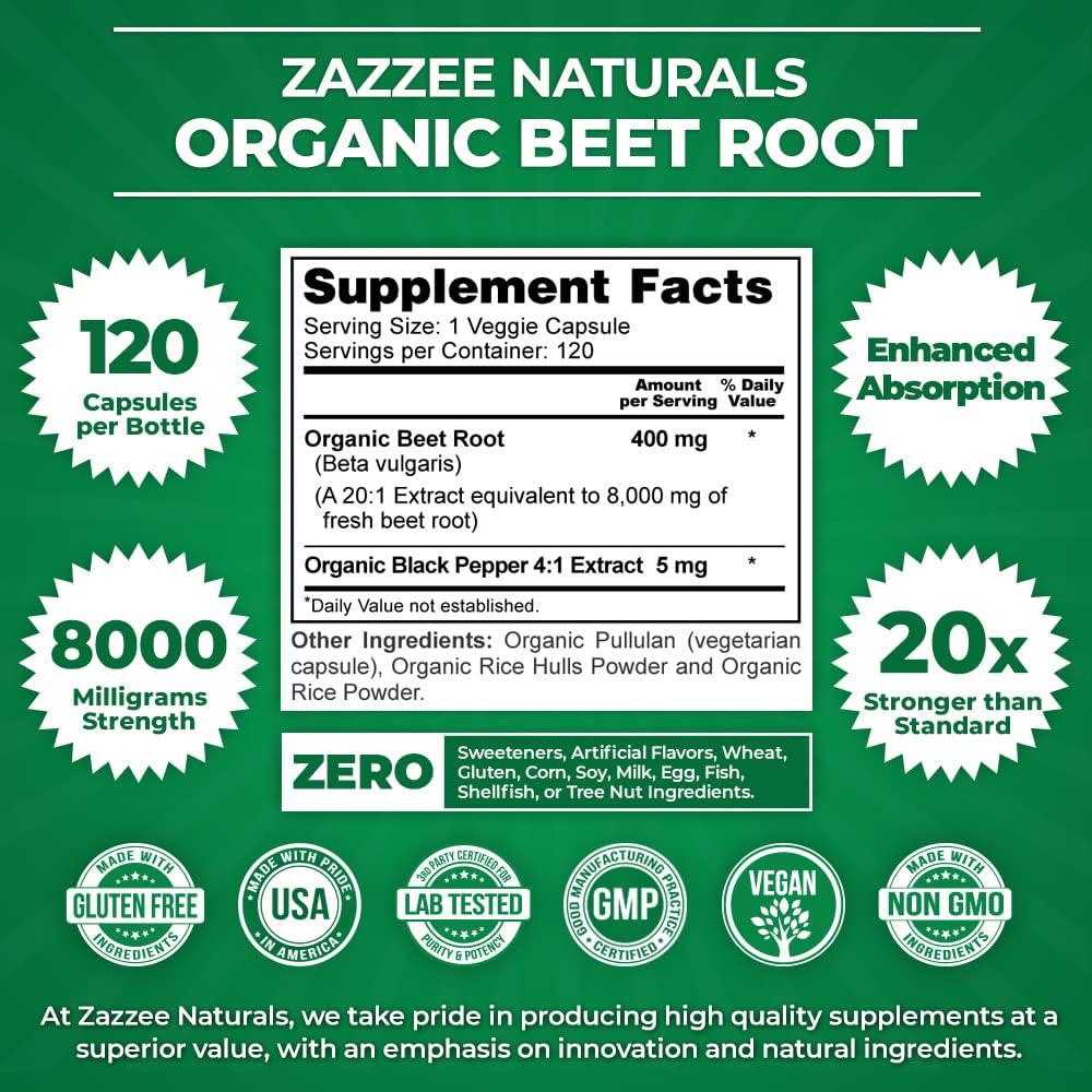 Zazzee Naturals Beet Root 8000 Mg 120 Capsules