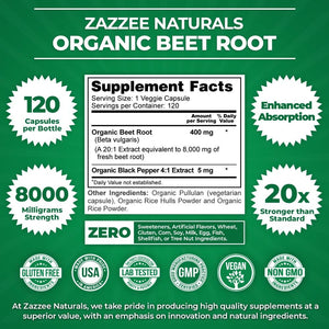 ZAZZEE NATURALS BEET ROOT 8000 MG 120 CÁPSULAS