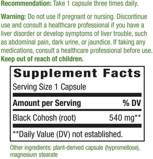 NATURE'S WAY BLACK COHOSH ROOT 540 MG 180 CAPSULES