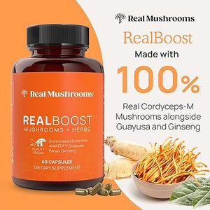 REAL MUSHROOMS REALBOOST MUSHROOMS + HERBS 60 CÁPSULAS