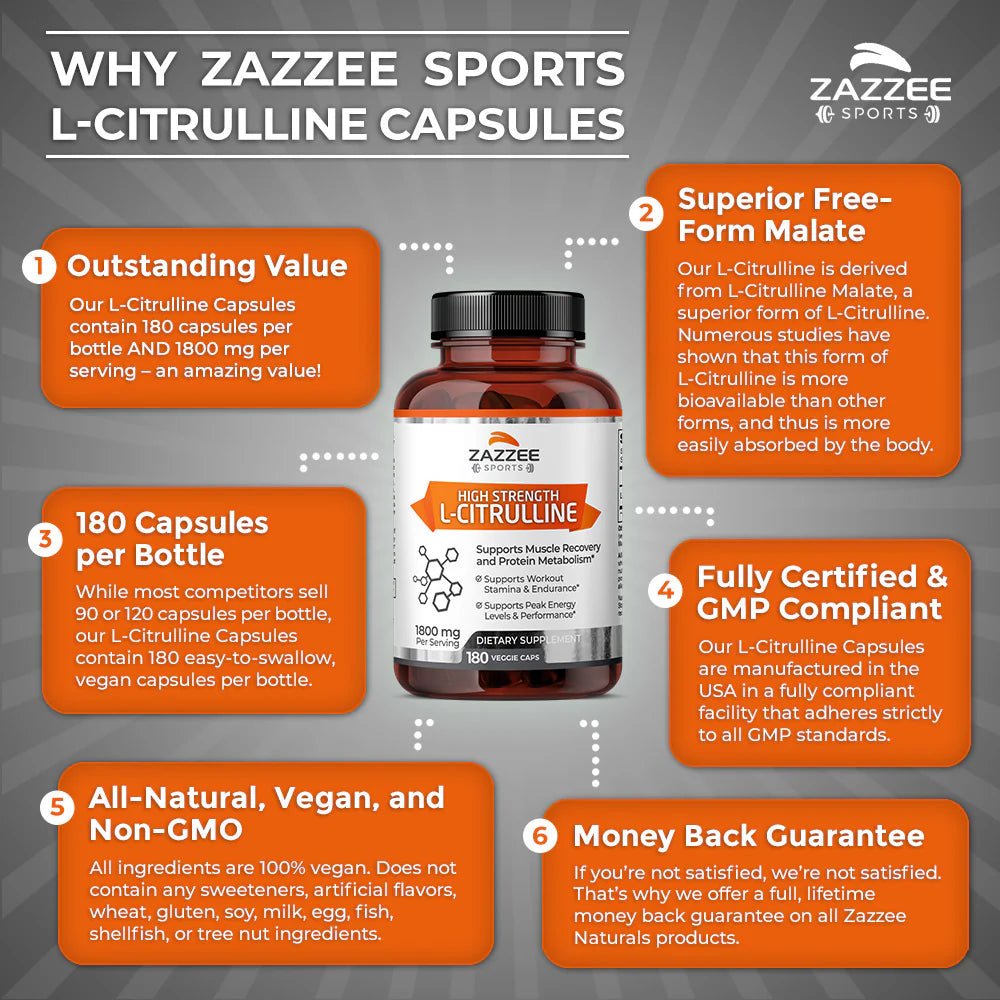 Zazzee Naturals L - Citrulina 1,800 Mg 180 Cápsulas - Hi Vitamins