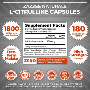 ZAZZEE NATURALS L-CITRULLINE 1,800 MG 180 CAPSULES