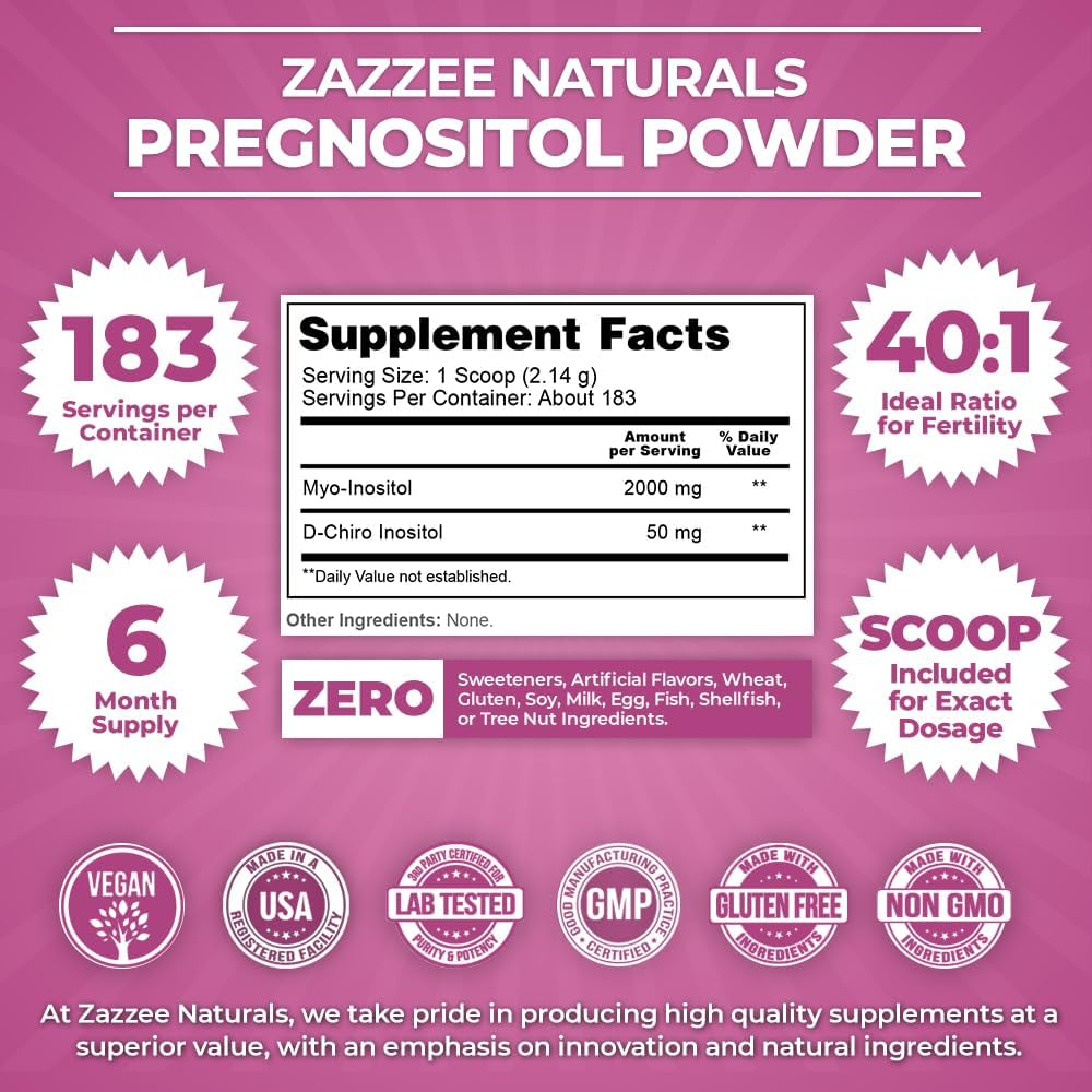 Zazzee Naturals Pregnositol Myo Inositol & D - Chiro Inositol Powder 392 G - Hi Vitamins