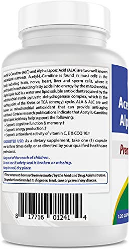 Best Naturals Acetyl L-Carnitine Alpha Lipoic Acid 750 mg 120 Cápsulas