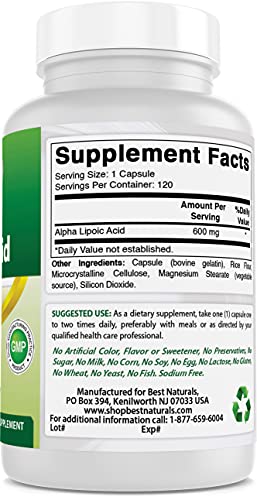 Best Naturals Alpha Lipoic Acid 600 mg 120 Cápsulas