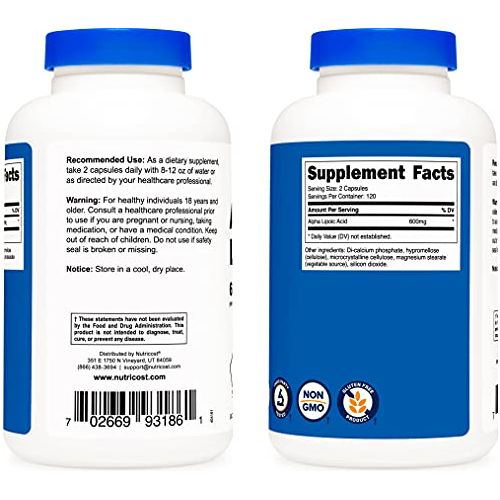 Nutricost ® Alpha Lipoic Acid 600 Mg 240 Cápsulas - Hi Vitamins