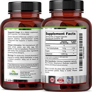 Zazze Naturals D-Mannose 1000 mg 180 Cápsulas