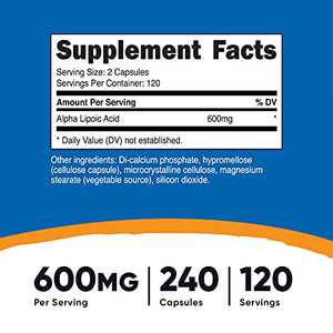 Nutricost Alpha Lipoic Acid 600 mg por dosis 240 Cápsulas