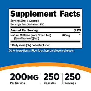 Nutricost Natural Caffeine 200 mg 250 Cápsulas