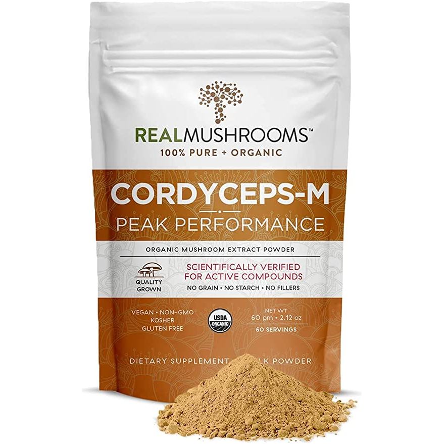 Real Mushrooms Polvo de Extracto de Hongo Orgánico Cordyceps - M Peak Performance 2.12oz 60 Porciones - Hi Vitamins