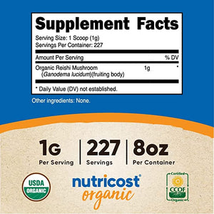 Nutricost Organic Reishi Mushroom Powder Unflavored 227 grs