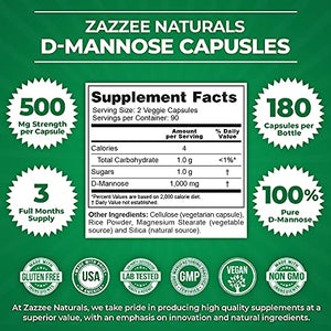 Zazze Naturals D-Mannose 1000 mg 180 Cápsulas