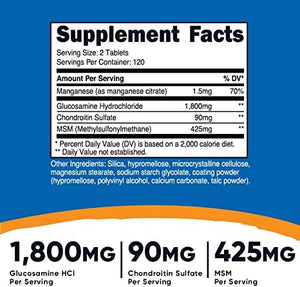 Nutricost Glucosamine 1800mg with chondroitin and MSM 240 Tablets