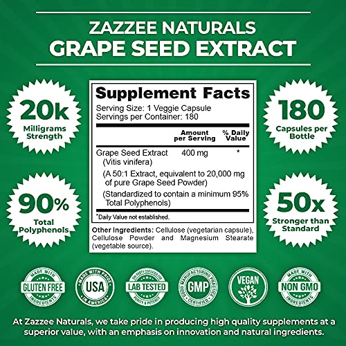 Zazzee Naturals €¢ Grape Seed Extract 400 Mg 180 Cápsulas - Hi Vitamins