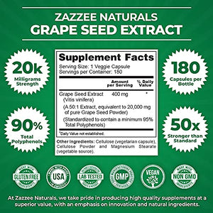 Zazzee Naturals Grape Seed Extract 400 mg 180 Cápsulas