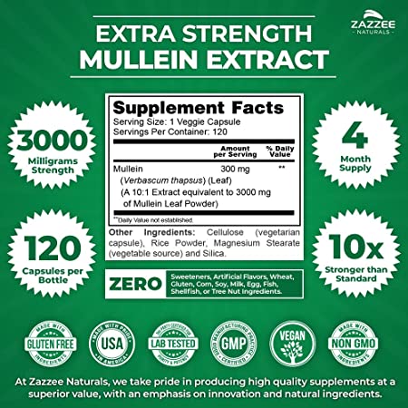 Zazzee Naturals Mullein 3000 Mg 120 Cápsulas - Hi Vitamins