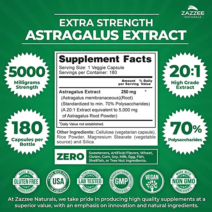 Zazzee Naturals Astragalus 5000 Mg 180 Cápsulas - Hi Vitamins