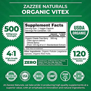 ZAZZEE NATURALS • ORGANIC VITEX 500 MG 120 CAPSULES