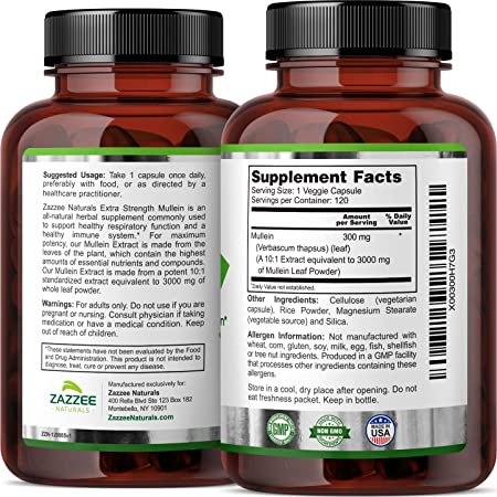 Zazzee Naturals Mullein 3000 Mg 120 Cápsulas - Hi Vitamins