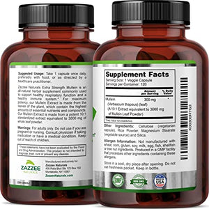 ZAZZEE NATURALS • MULLEIN 3000 MG 120 CAPSULES