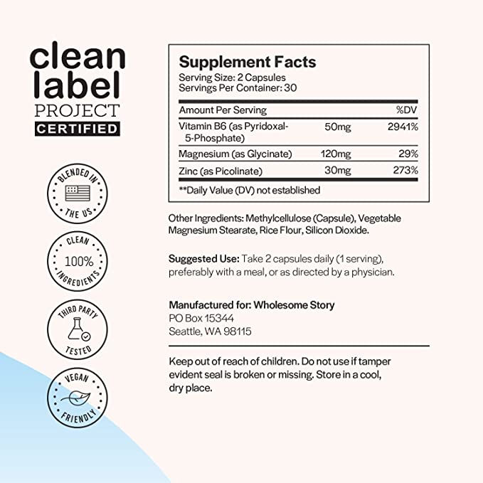 Wholesome Story® Zinc With Magnesium + Vitamin B6 60 Cápsulas - Hi Vitamins