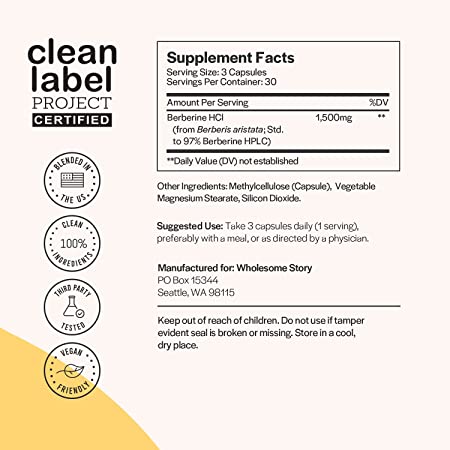 Wholesome Story® Berberina 1500 Mg 90 Cápsulas - Hi Vitamins