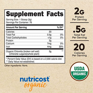 NUTRICOST® ORGANIC CHLORELLA POWDER UNFLAVORED 227 GRS