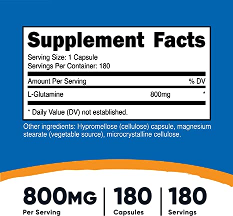 Nutricost® L - Glutamina 800 Mg 180 Cápsulas - Hi Vitamins