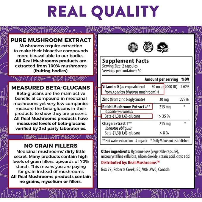 Real Mushrooms Mushroom D2z 120 Cápsulas - Hi Vitamins