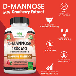 NaturaLife Labs D-Mannose 1,300 mg 100 Cápsulas