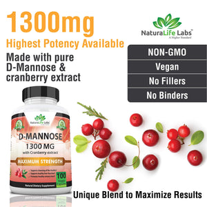 NaturaLife Labs D-Mannose 1,300 mg 100 Cápsulas