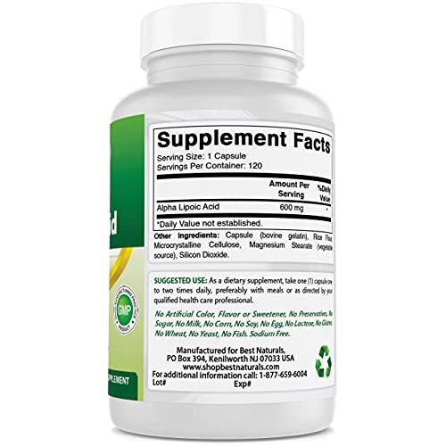 Best Naturals Alpha Lipoic Acid 600 Mg 120 Cápsulas - Hi Vitamins